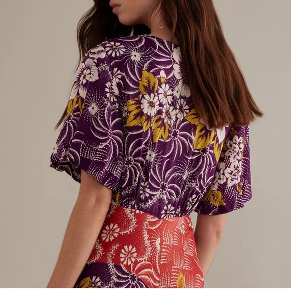 NWOT By Anthropologie Short-Sleeve V-Neck Button-Front Multicolor Midi Dress 14 - Picture 4 of 15